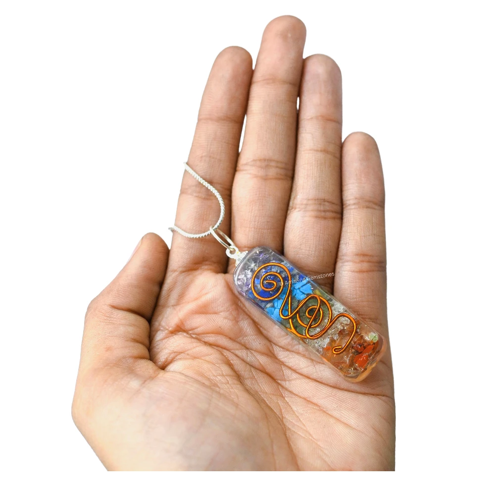 7 Chakra Crystal Orgone Pendant - Rectangle