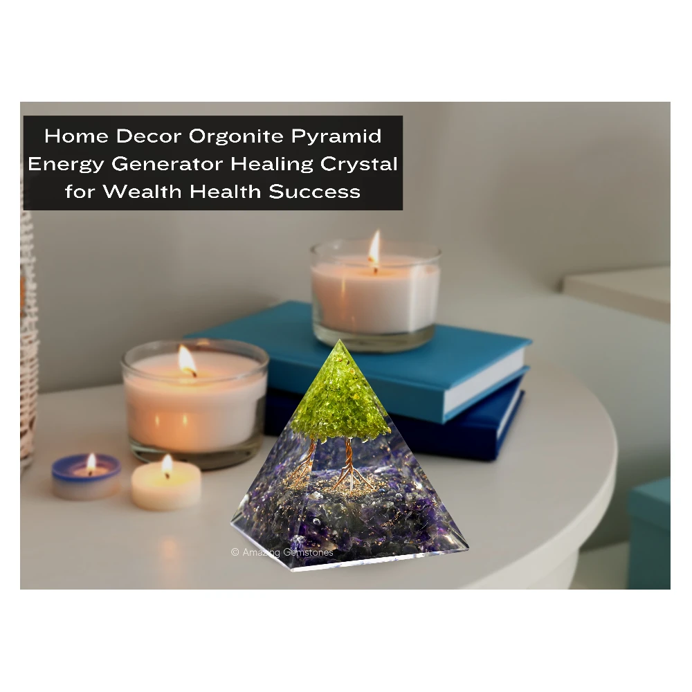 Amethyst with Peridot Tree Orgone Pyramid - 70mm