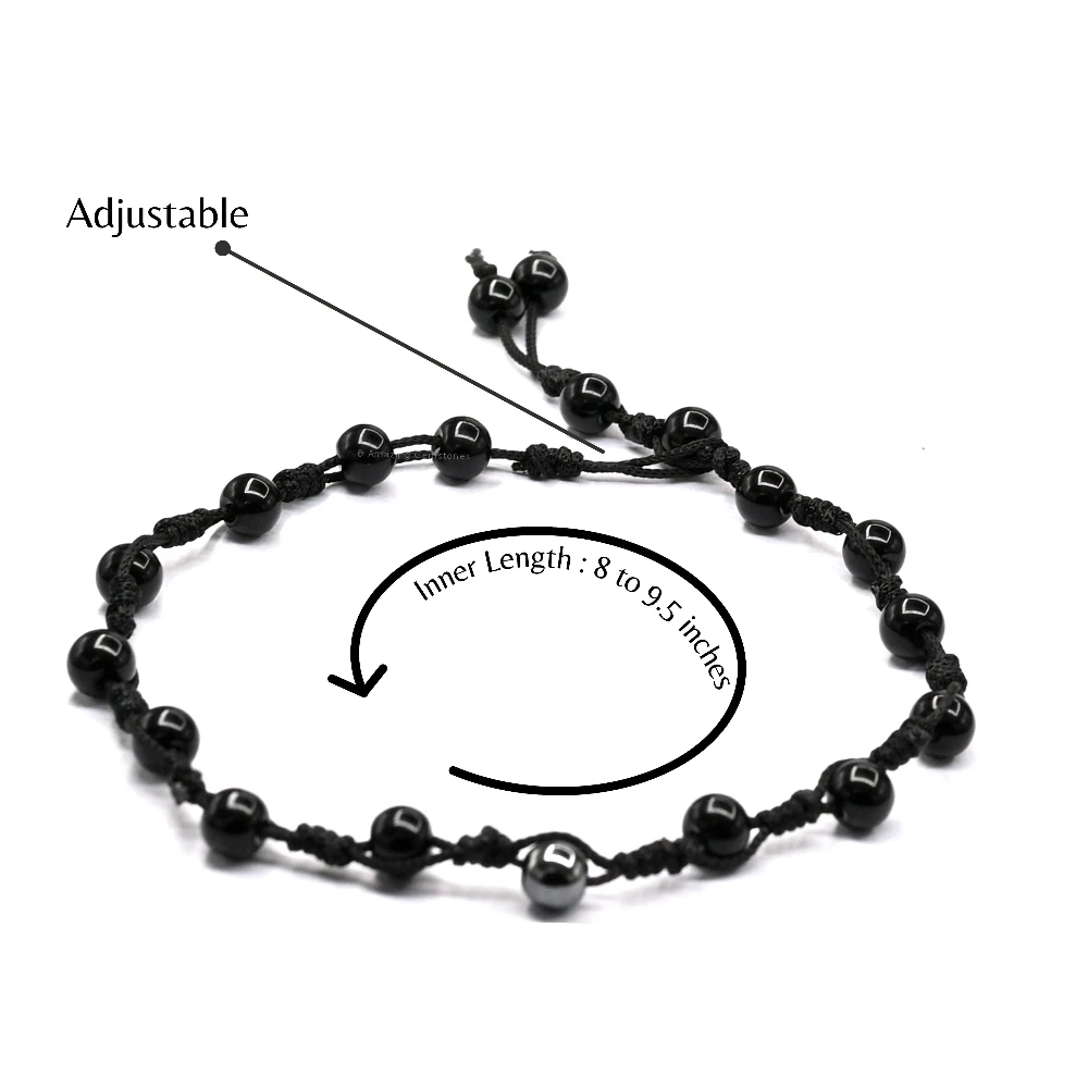 Anti Swelling Black Obsidian Hematite Set Of 3 Anklet (Hand Knotted)