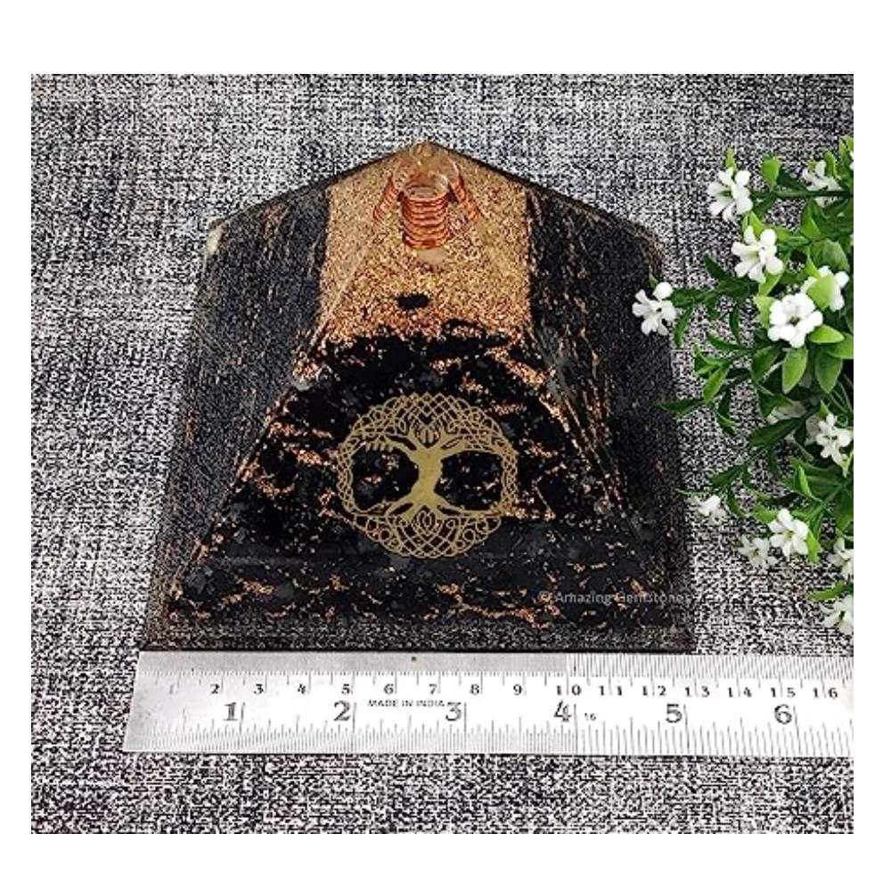Shungite Orgone Pyramid Tree Of Life (Extra Large)