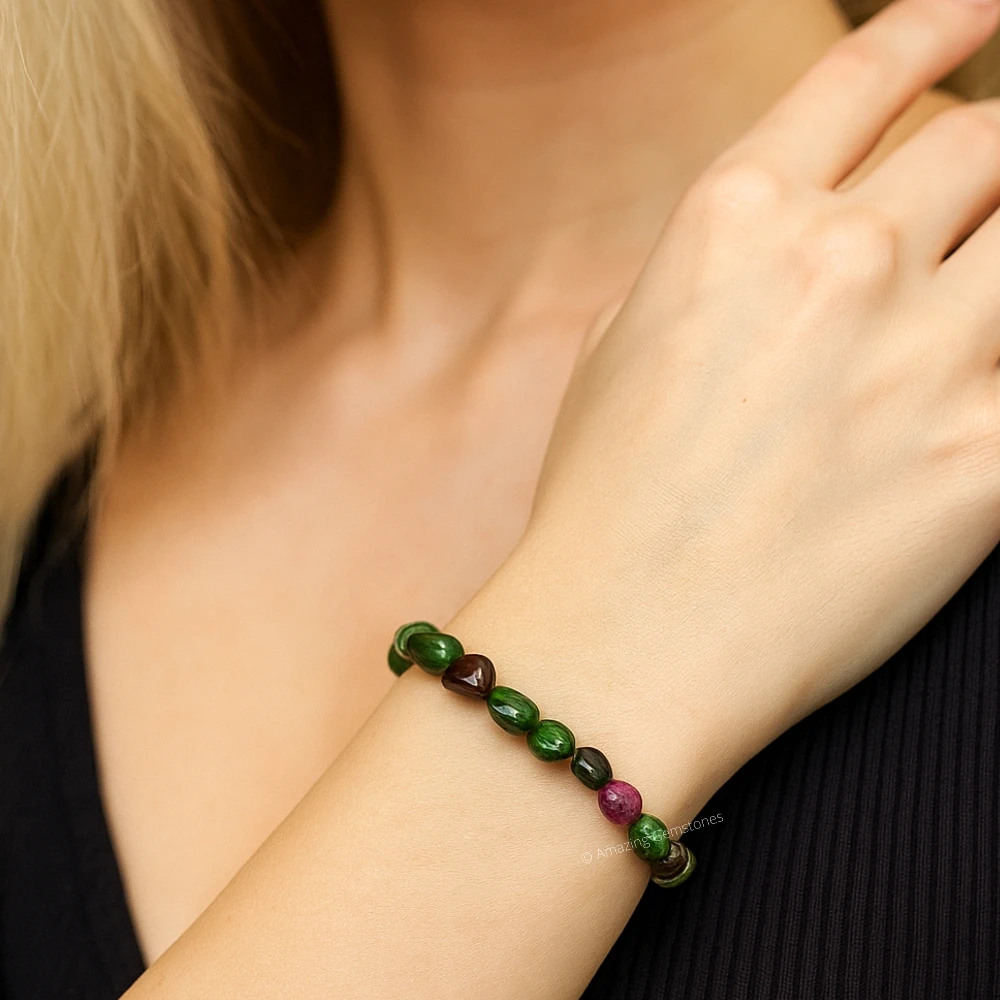 Ruby Zoisite Tumbled Stone Bracelet (Stretchable)