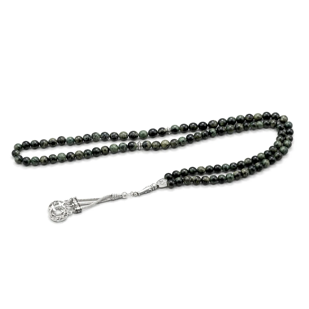 Kambaba Jasper Crystal Tasbeeh Sibha Prayer Beads (Silver)