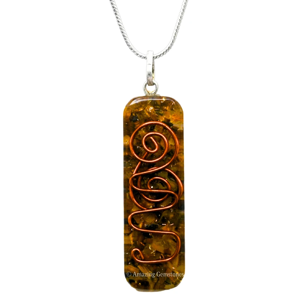 Tiger Eye Crystal Orgone Pendant - Rectangle