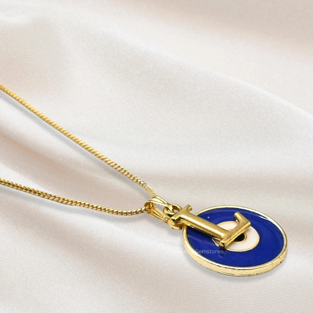 Evil Eye Pendant Necklace with L Initial