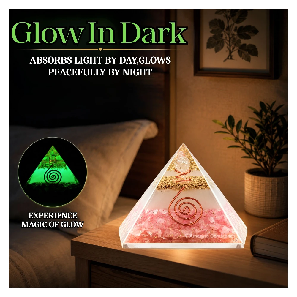 Rose Quartz Orgone Pyramid - Glow in Dark