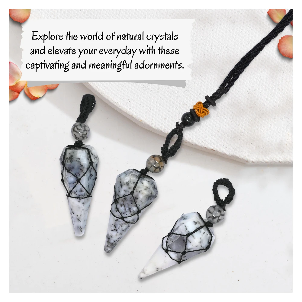 Dendrite Opal Pendulum Pendant Necklace (Macrame)