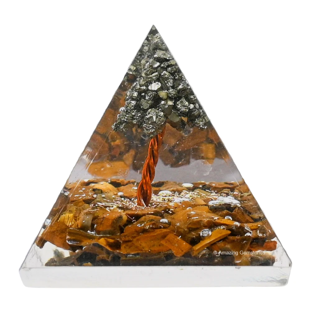 Tiger Eye with Pyrite Tree Orgone Pyramid - Mini