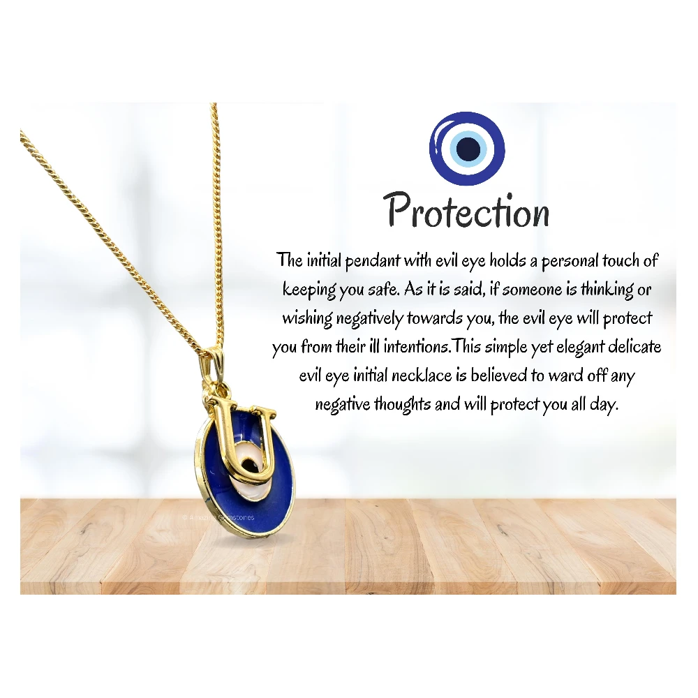 Evil Eye Pendant Necklace with U Initial
