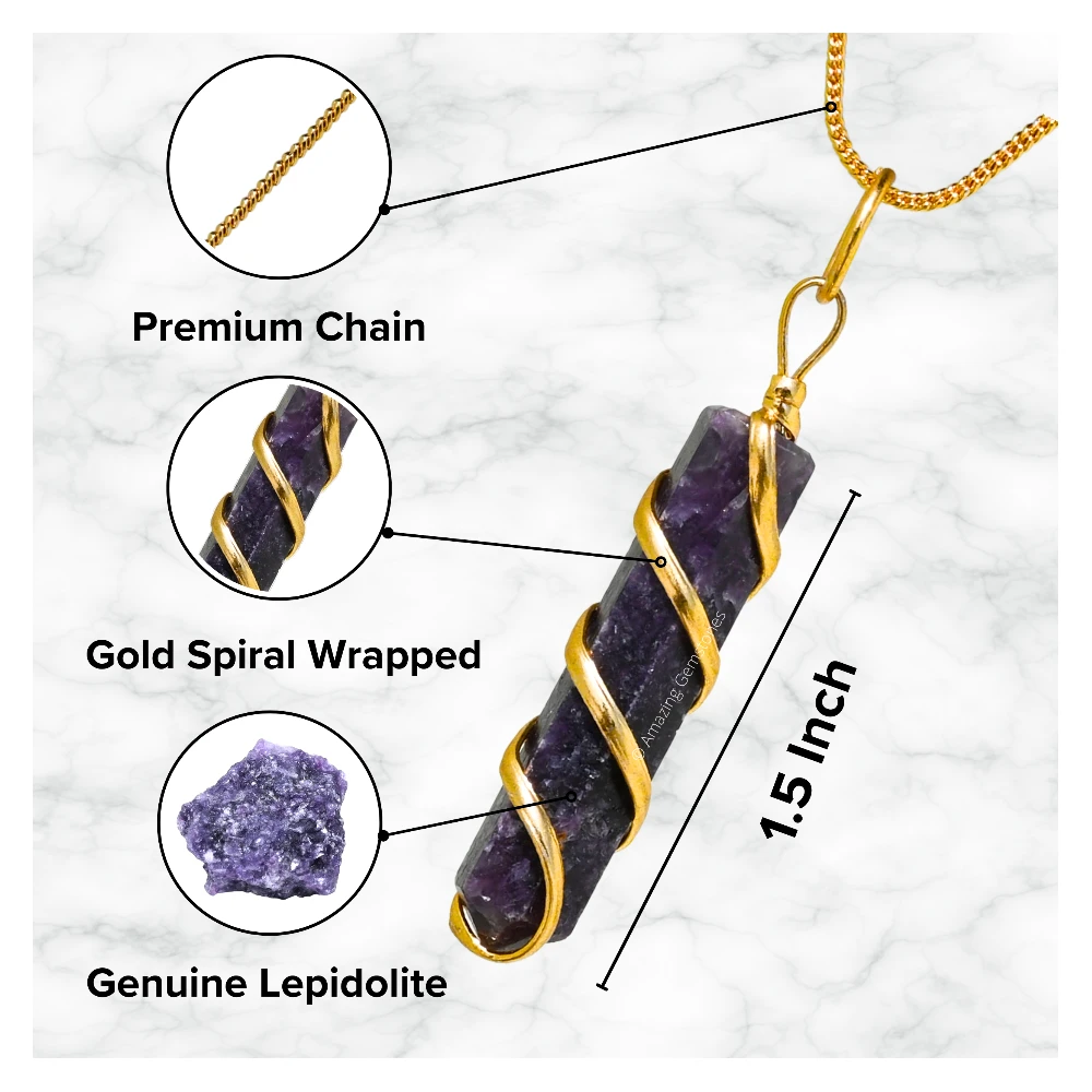 Lepidolite Necklace - Spiral Pencil Point (Gold)