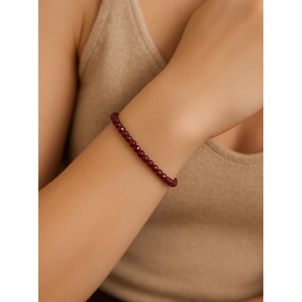 Pink Garnet Crystal Bracelet - 2mm Faceted Bead (Silver)