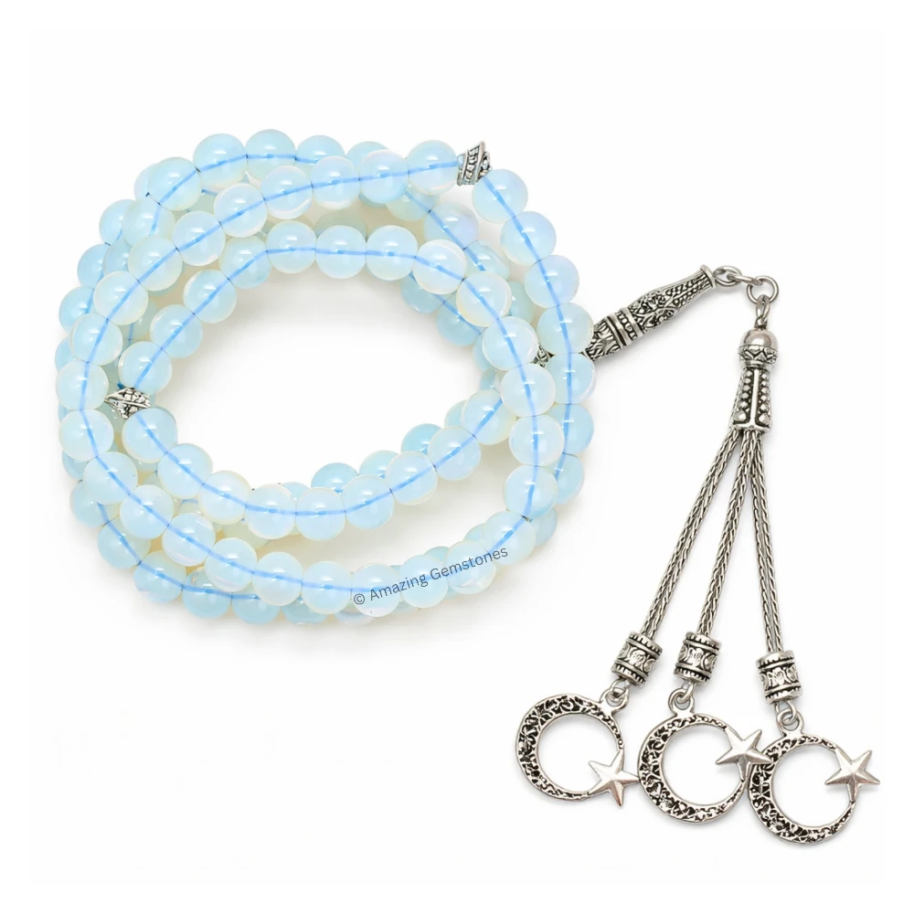 Opalite Tasbeeh Sibha Prayer Beads (Silver)