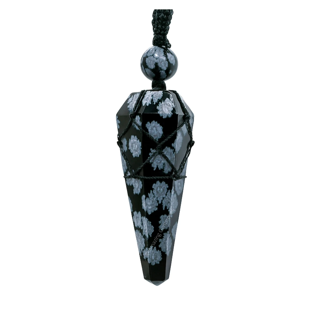 Snowflake Obsidian Pendulum Pendant Necklace (Macrame)