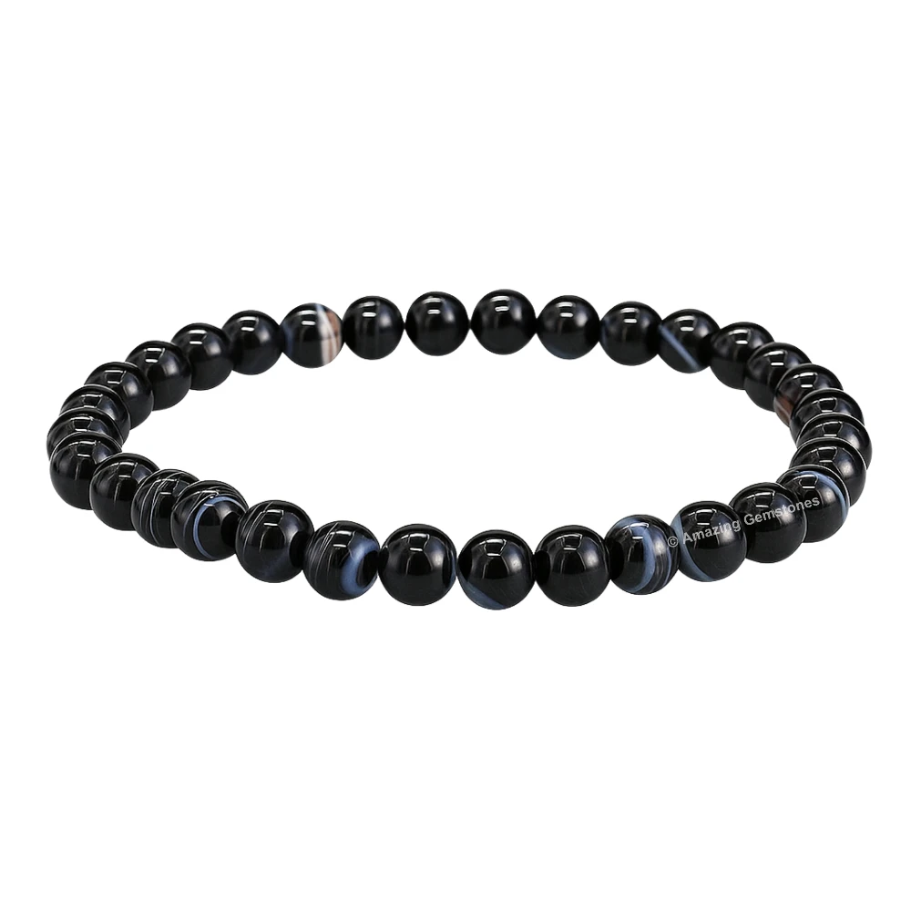 Black Banded Healing Crystal Bracelets - 6mm Beads