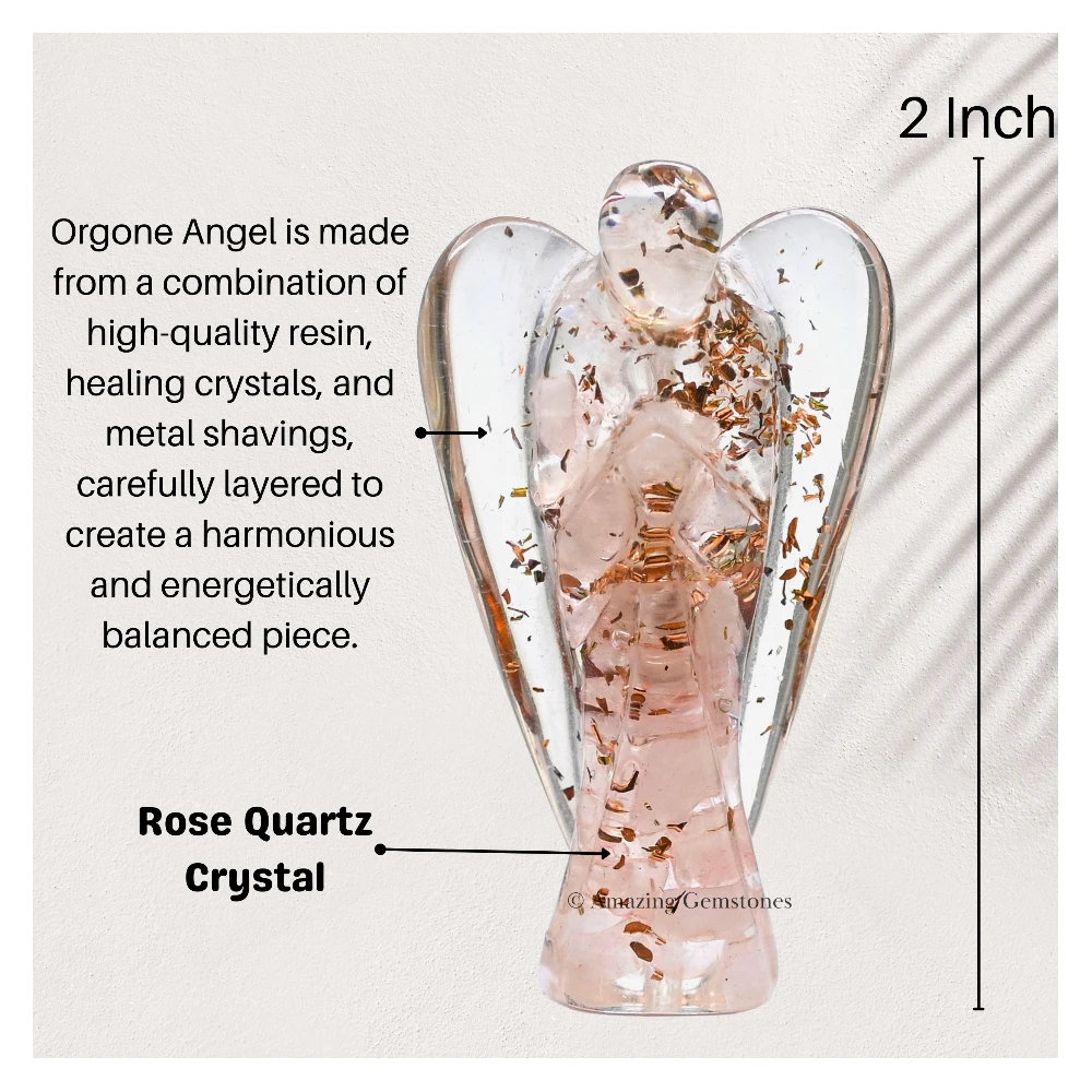 Rose Quartz Orgone Angel Figurine (2 Inch)
