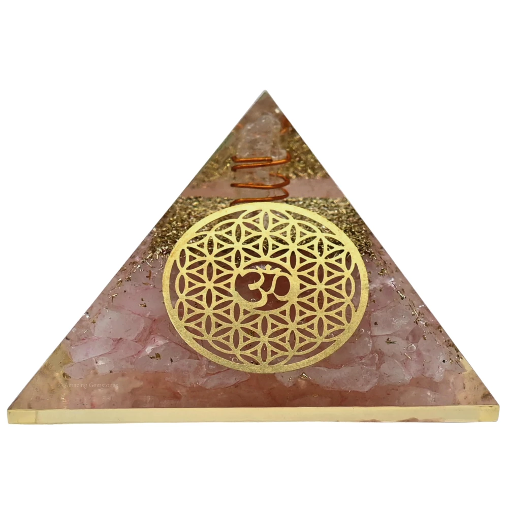 Rose Quartz Orgone Pyramid - OM Flower of Life