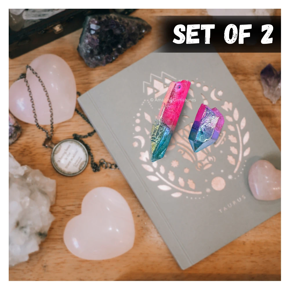 Rose Aqua Aura Quartz Raw Crystal Points (2 Pieces)