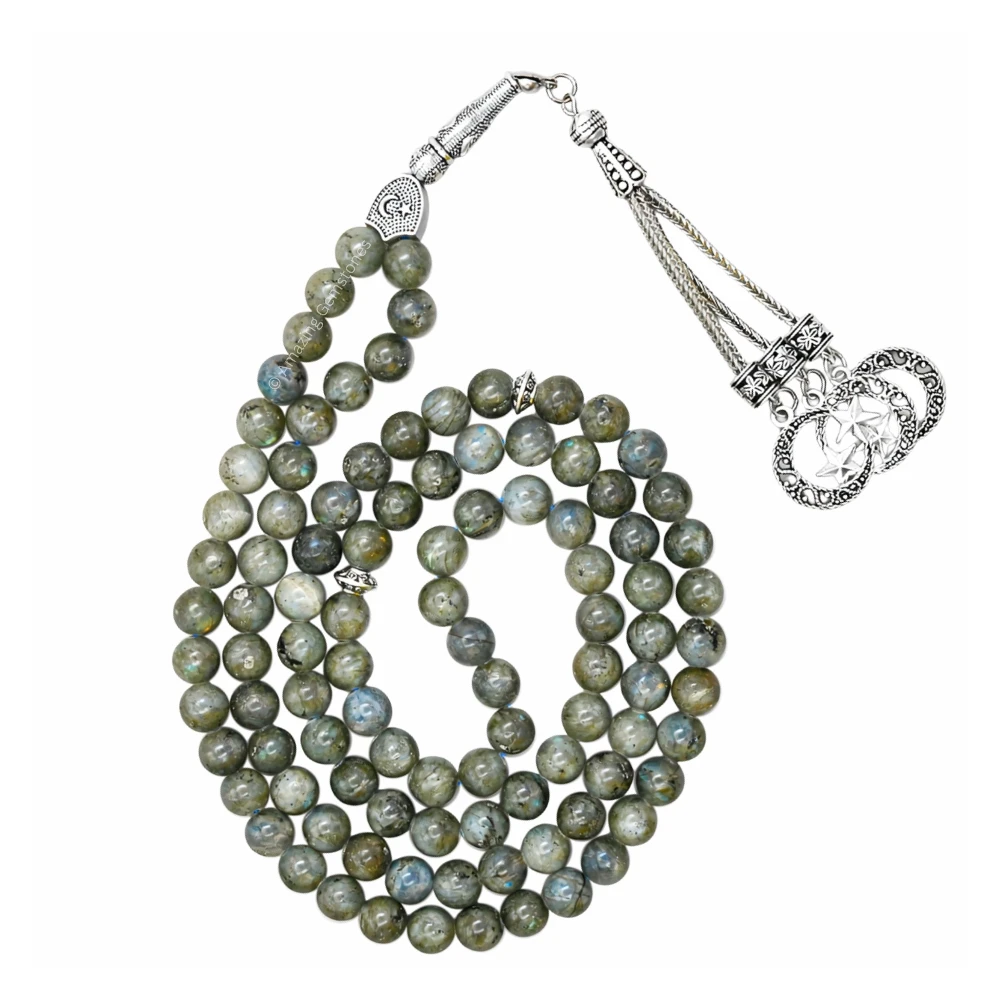 Labradorite Crystal Tasbeeh Sibha Prayer Beads (Silver)