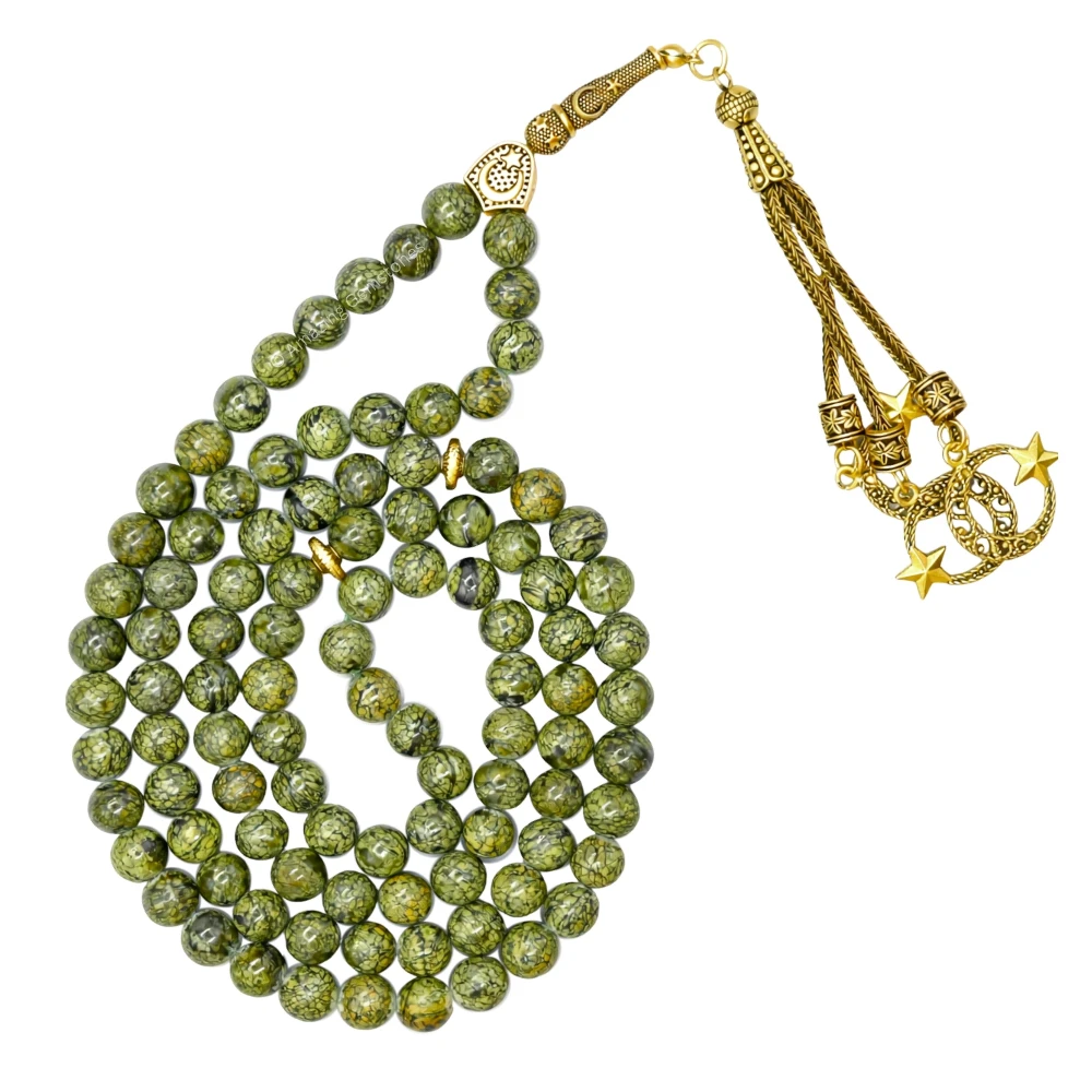 Serpentine Crystal Russian Tasbeeh Sibha Prayer Beads (Gold)