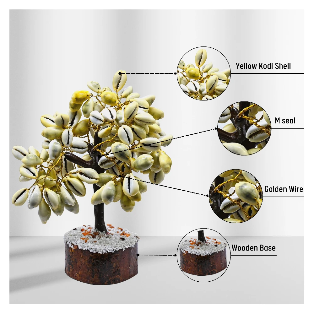 Yellow Cowrie Shells Tree - (100 Beads)