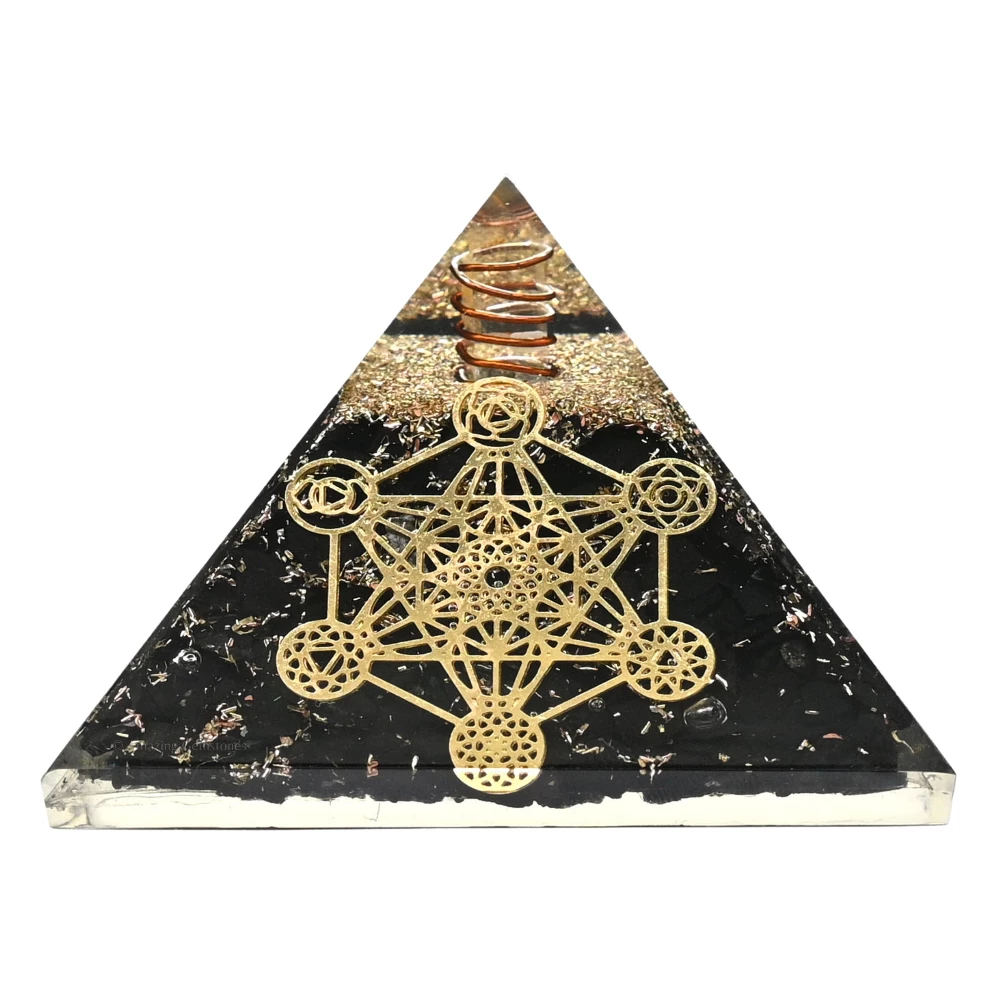 Black Tourmaline Orgone Pyramid - Chakra Metatron Cube