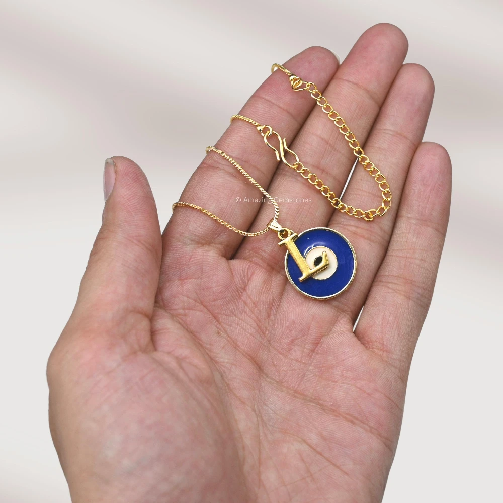 Evil Eye Pendant Necklace with L Initial