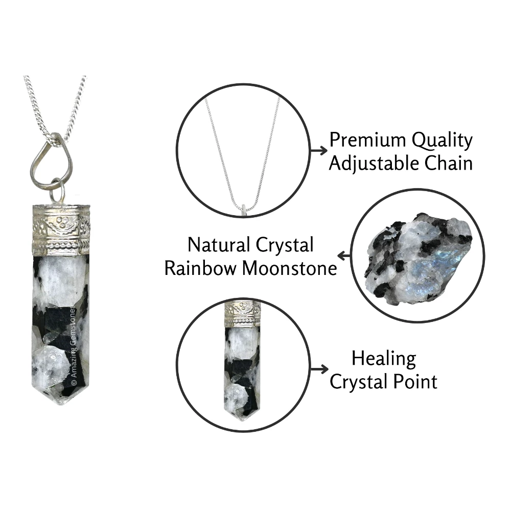 Rainbow Moonstone Necklace - Pencil Point (Silver)