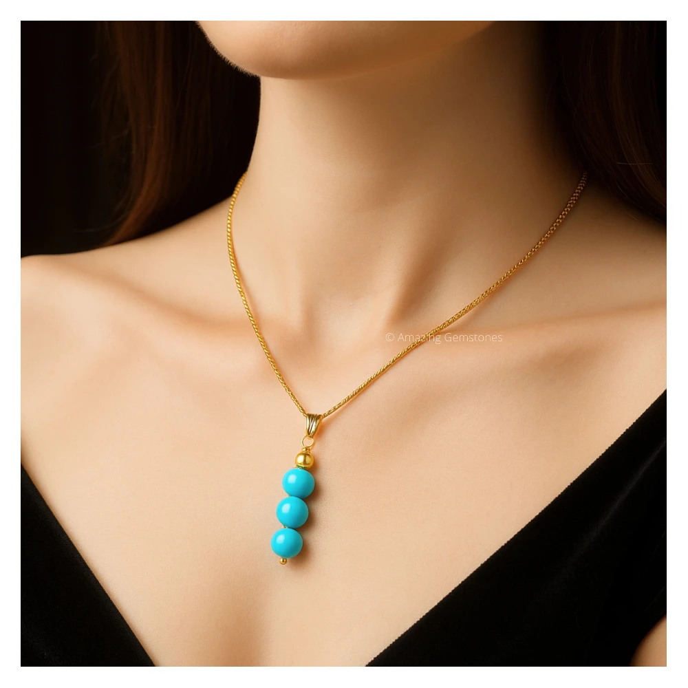 Magnesite Turquoise Bead Pendant (Gold)