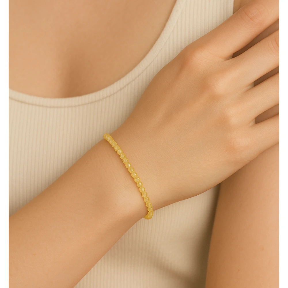 Lemon Quartz Crystal Bracelet - 2mm Faceted Bead (Silver)