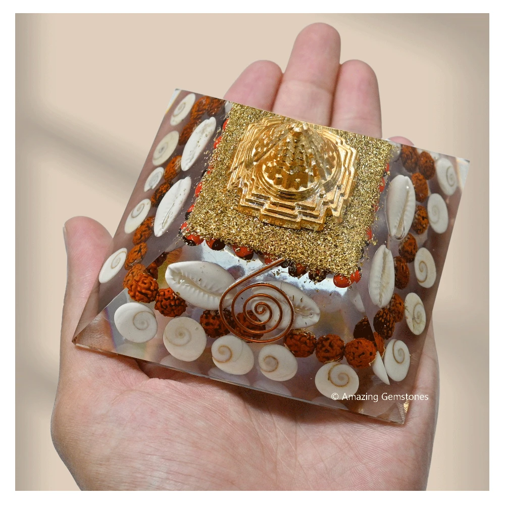 Laxmi Wealth Pyramid - Shree Yantra, Gomati Chakra, Rudraksha, Kodi (Large)