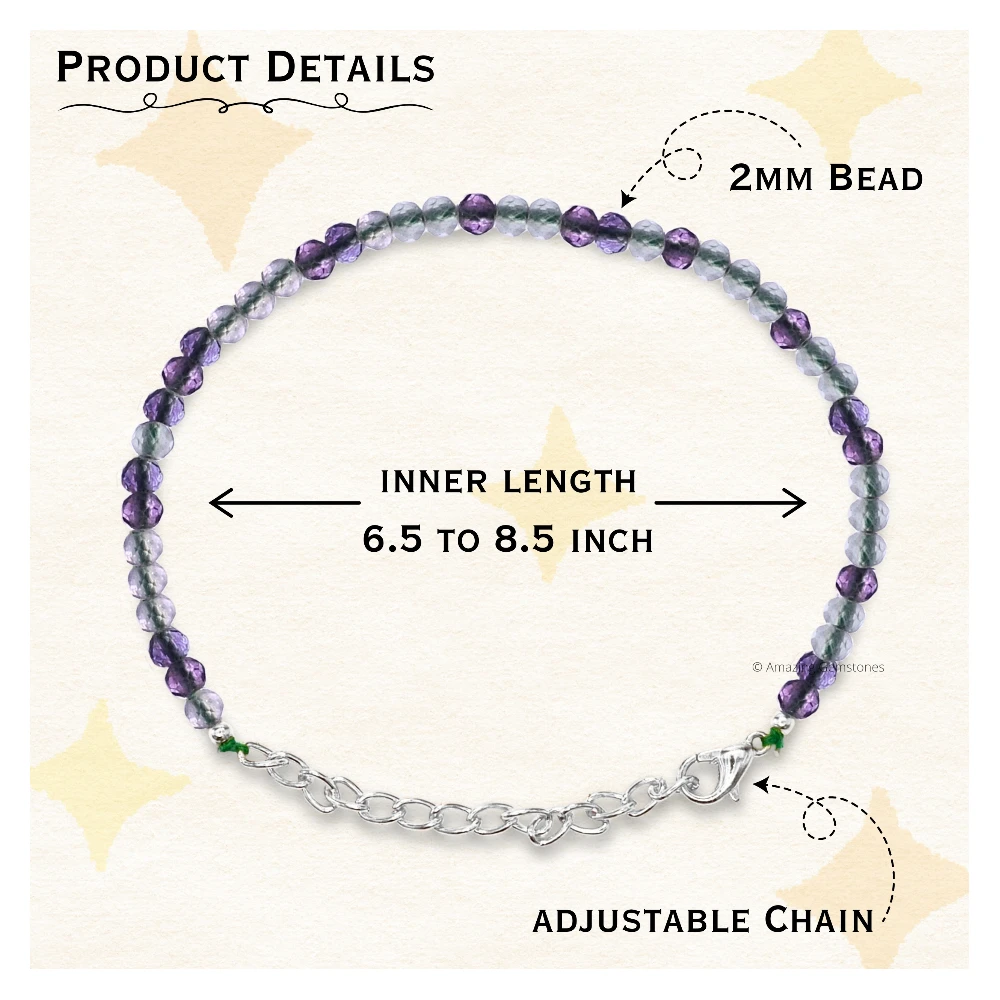 Green Fluorite Crystal Bracelet - 2mm Faceted Bead (Silver)