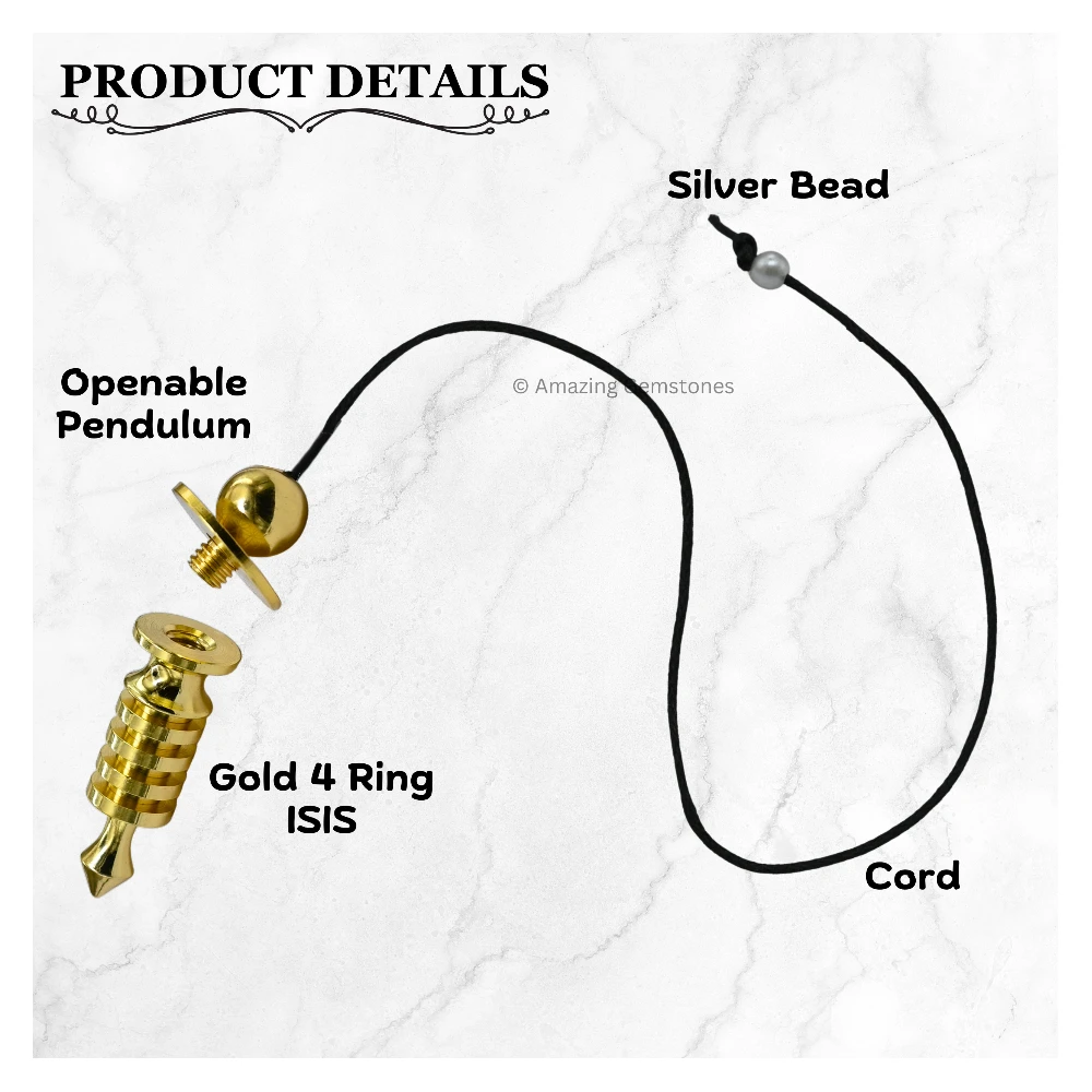 Metal Brass Pendulum - Gold 4 Ring ISIS with Flower of Life Plate (MP109)