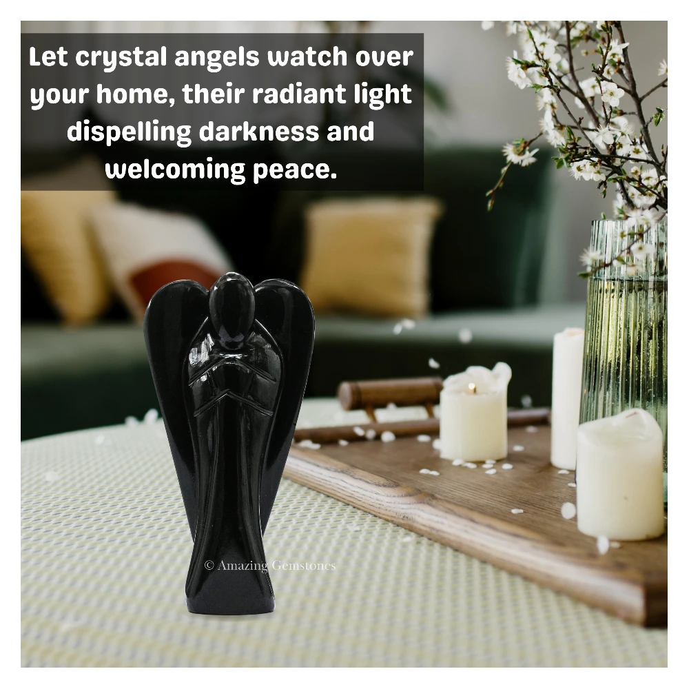 Black Agate Angel Figurine (1.5 Inch)