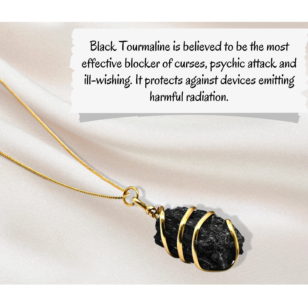 Black Tourmaline Necklace - Raw Crystal (Gold)