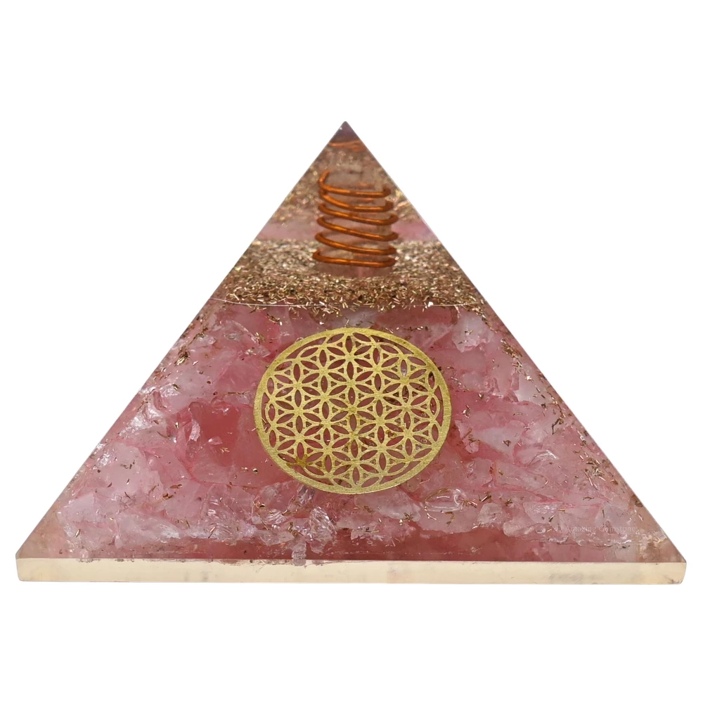 Rose Quartz Orgone Pyramid - Flower of Life
