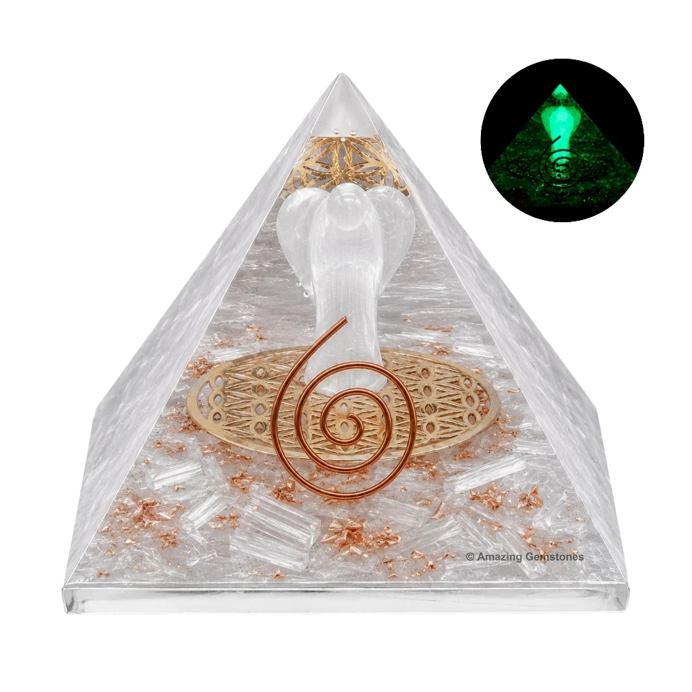 Selenite Orgone Pyramid - Angel Glow in Dark