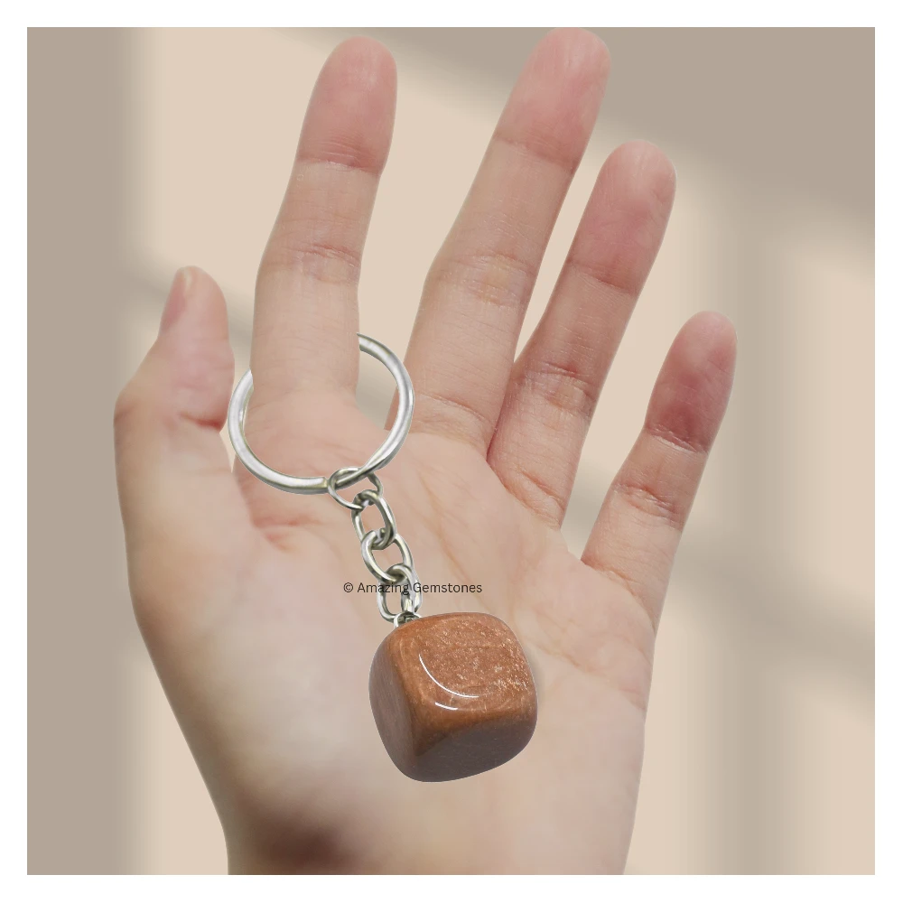 Peach Moonstone Keychain Keys Holder (Tumble)