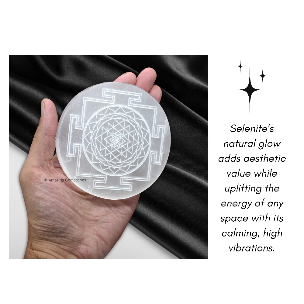 Selenite Charging Plate for Crystals - Sri Yantra (3 Inch)