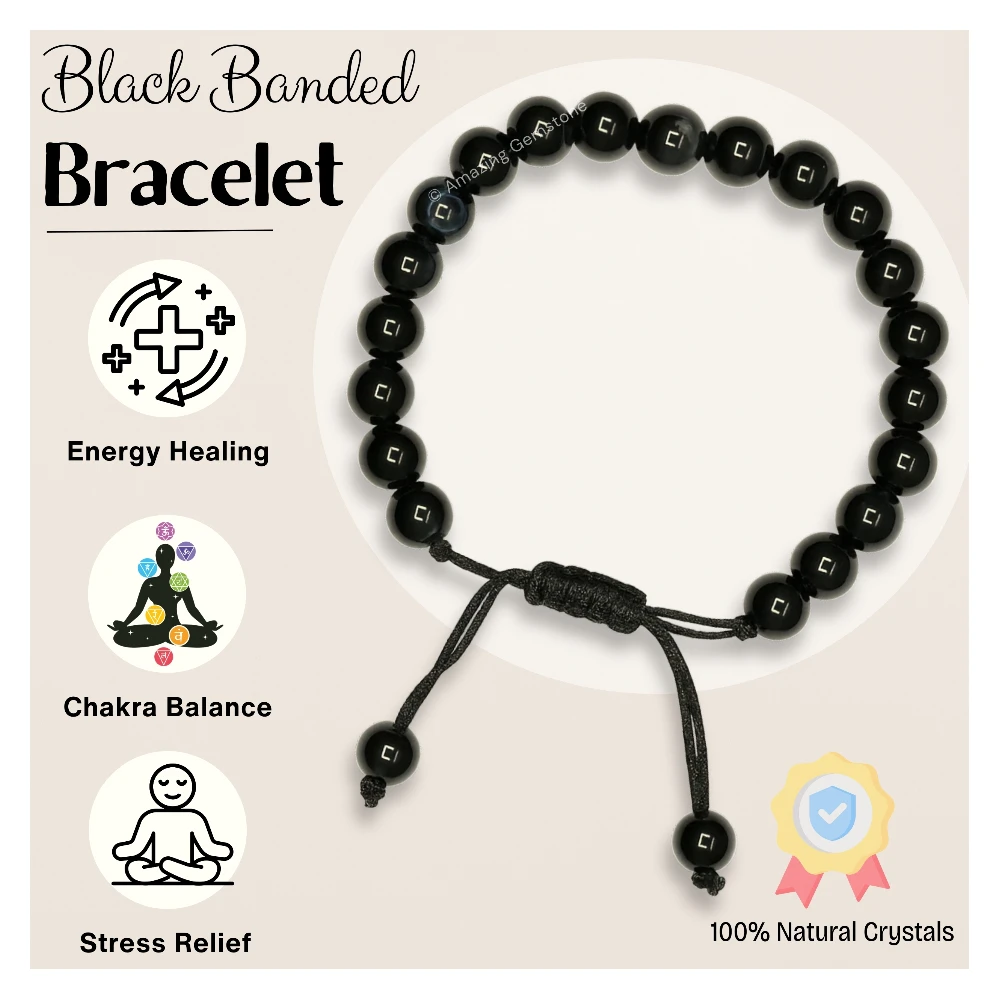 Black Banded Agate Bracelet (Adjustable)
