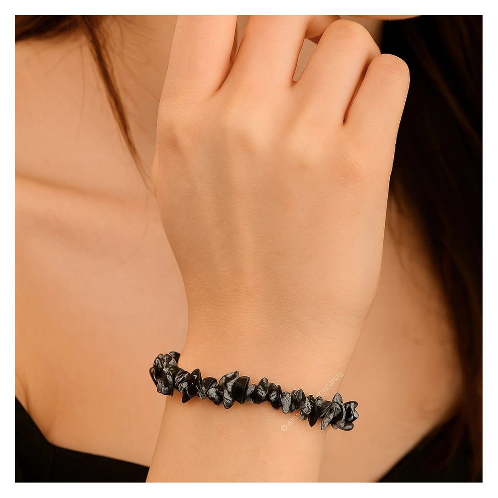 Snowflake Obsidian Chips Bracelet