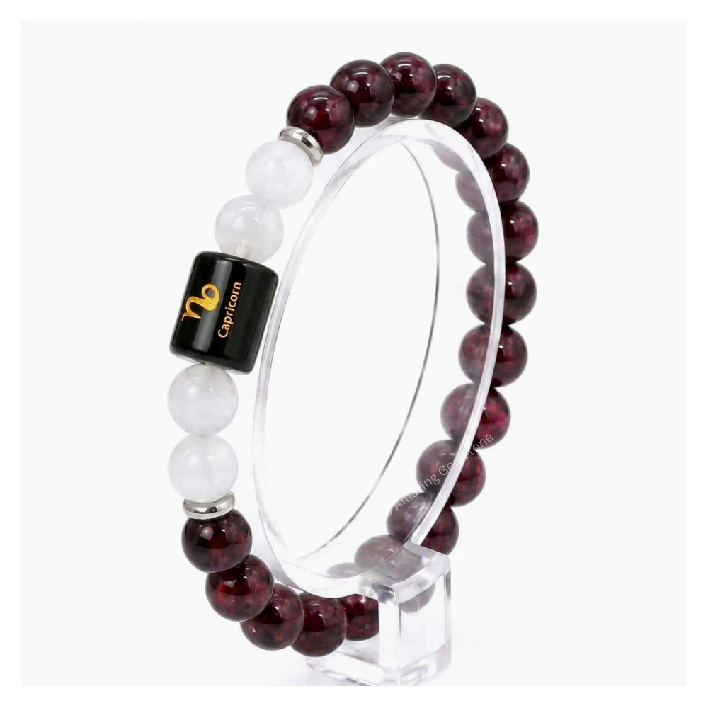 Capricorn Birthstone Bracelet - Garnet & Milky Quartz