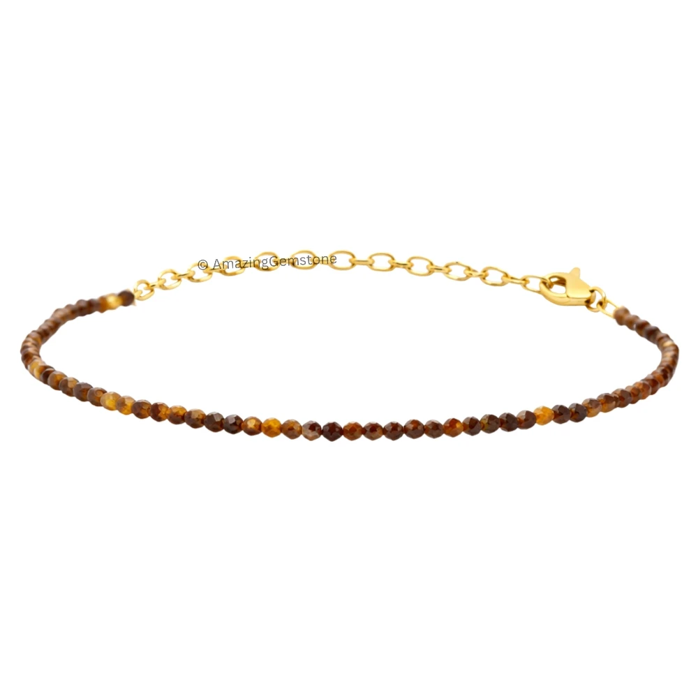 Tiger Eye Crystal Bracelet - 2mm Faceted Bead (Gold)