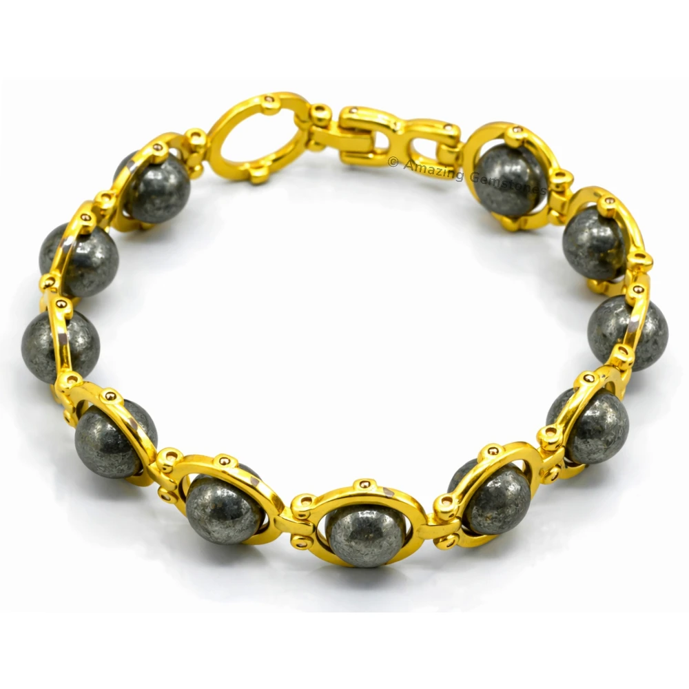 Pyrite Bracelet - Round Gold Chain