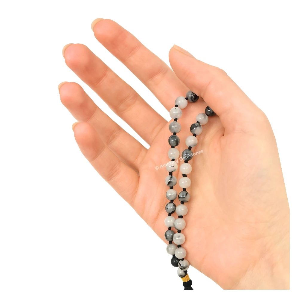 Black Rutilated Quartz Mala (Hand Knotted)