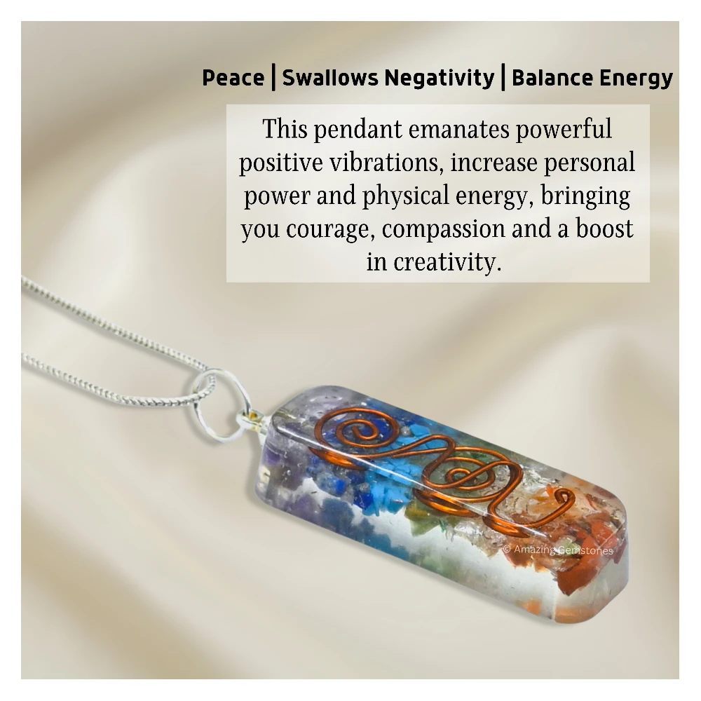 7 Chakra Crystal Orgone Pendant - Rectangle