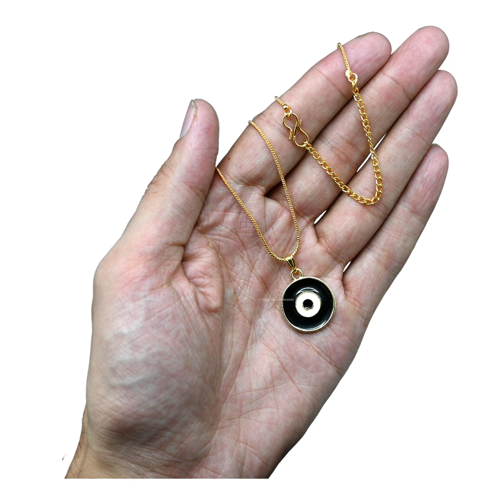 Black Evil Eye Pendant - Round (Gold)