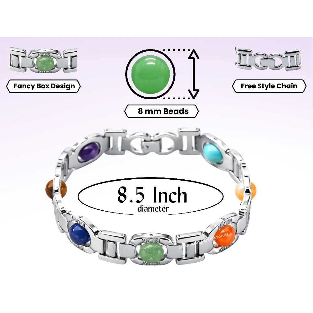 7 Chakra Bracelet - Premium Silver Chain