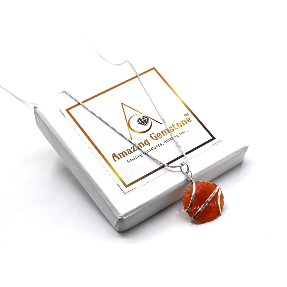 Carnelian Necklace - Raw Disc Crystal (Silver)