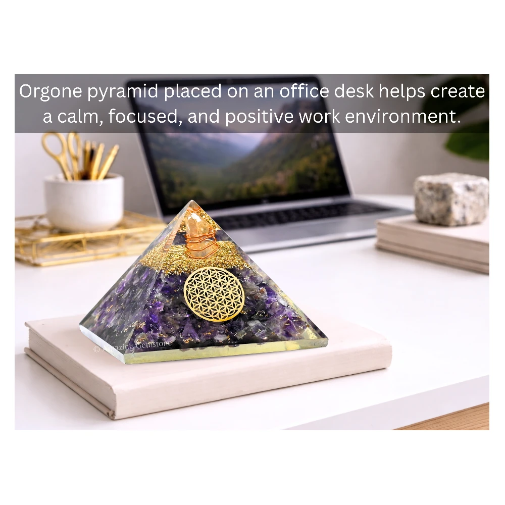 Amethyst Orgone Pyramid - Flower of Life