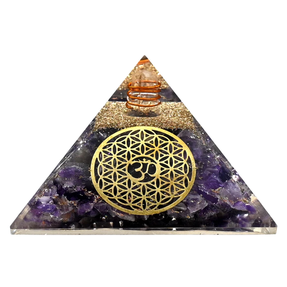 Amethyst Orgone Pyramid - OM Flower of Life