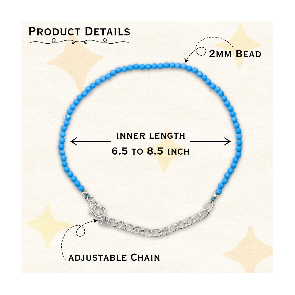 Turquoise (Howlite) Crystal Bracelet - 2mm Faceted Bead (Silver)